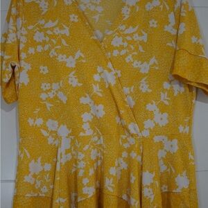 Michael Kors Yellow Floral Wrap Top